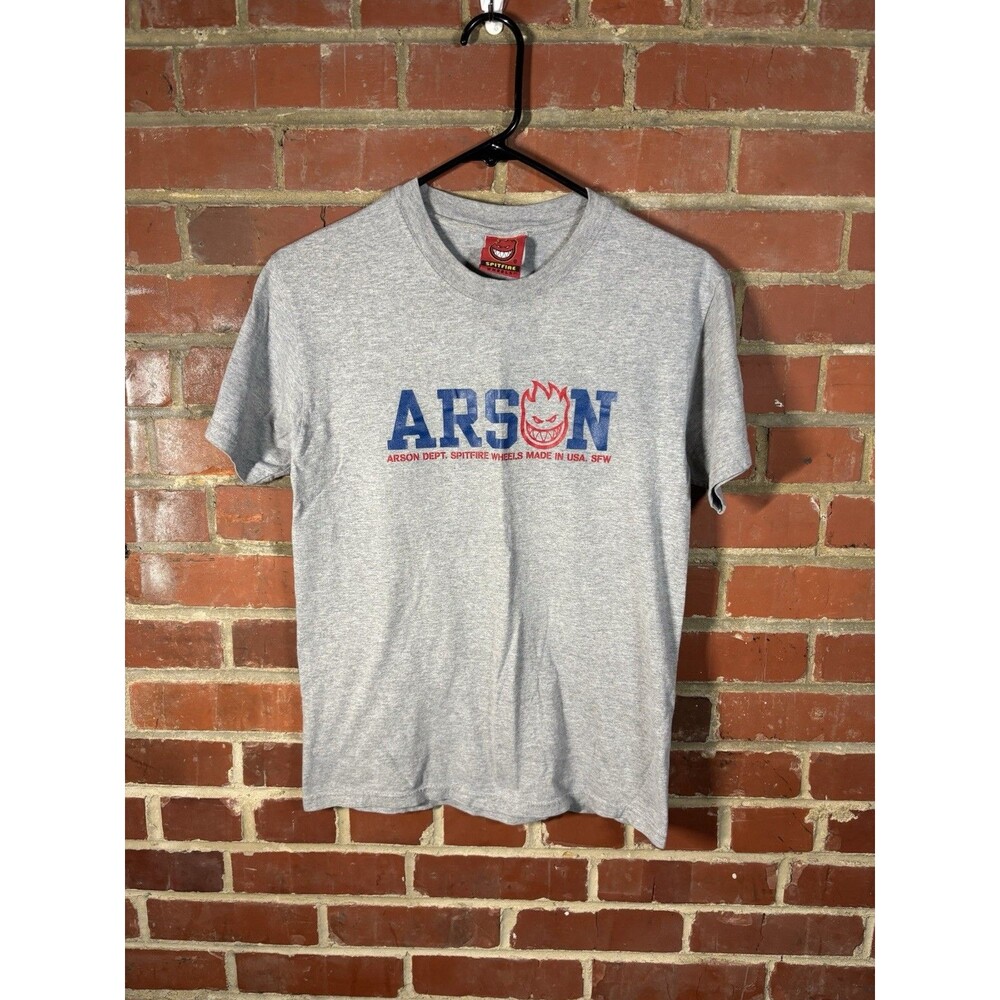 Vintage Y2K Spitfire Skateboard Shirt Arson Print Gray Skater Adult Size Small